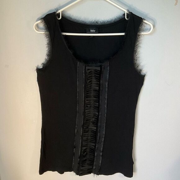 Tuxedo Eyelash Fringe Jersey Tank Top. Small. Goth - Picture 1 of 7